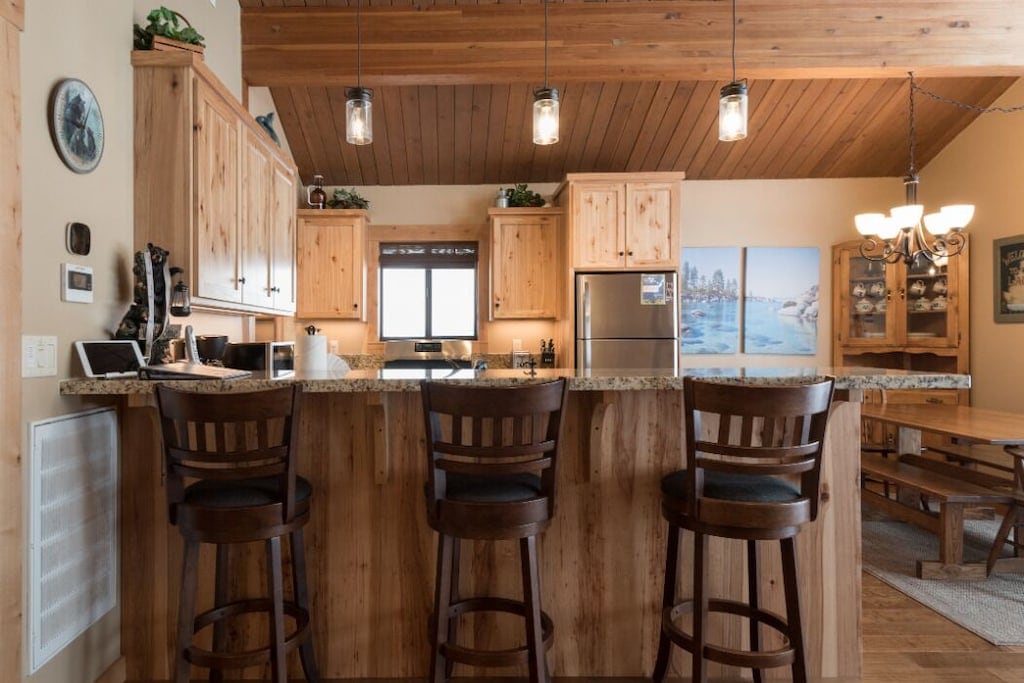 Breakfast bar seating in the remodeled kitchen.