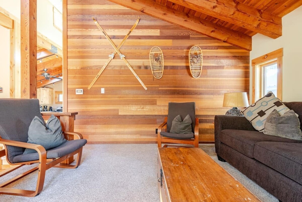 Living room accent wall and seating area.