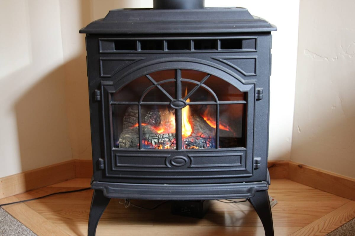 Freestanding stove for cozy Tahoe evenings.