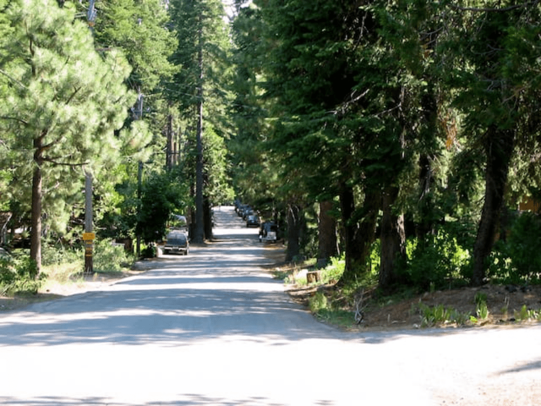 Quiet Tahoe Park street walking toward Lake Tahoe